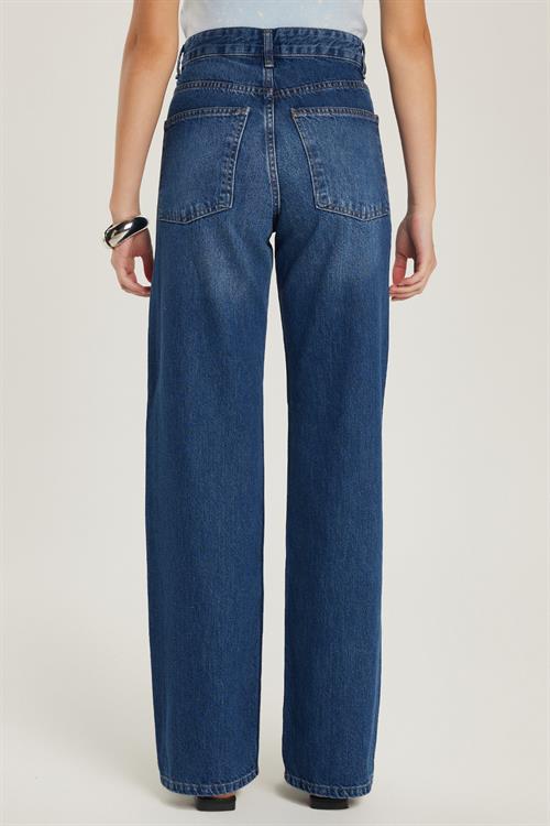 Kadın Regular Fit Geniş Paça Mavi Jean Kot Pantolon