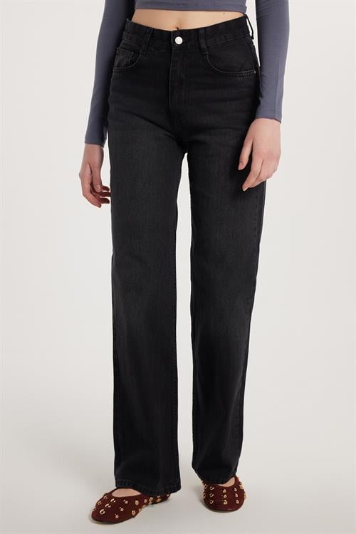 Kadın Regular Fit Geniş Paça Füme Jean Kot Pantolon