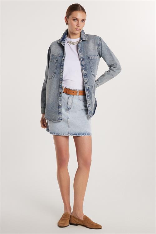 Kadın Slim Fit Dar Kesim Cepli Mini Denim Etek