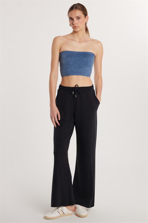 Kadın Slim Fit Dar Kesim Straplez Dikişsiz İndigo Crop Atlet