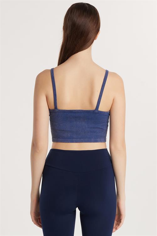 Kadın Slim Fit Kare Yaka Düz Basic İndigo Crop Atlet