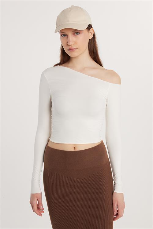 Kadın Slim Fit Dar Kesim Omuz Detaylı Ekru Bluz