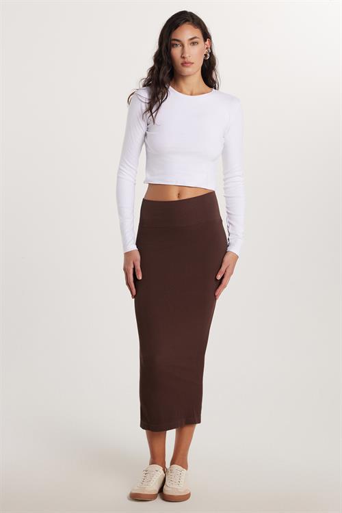 Kadın Slim Fit Dar Kesim Uzun Kollu Bisiklet Yaka Beyaz Bluz