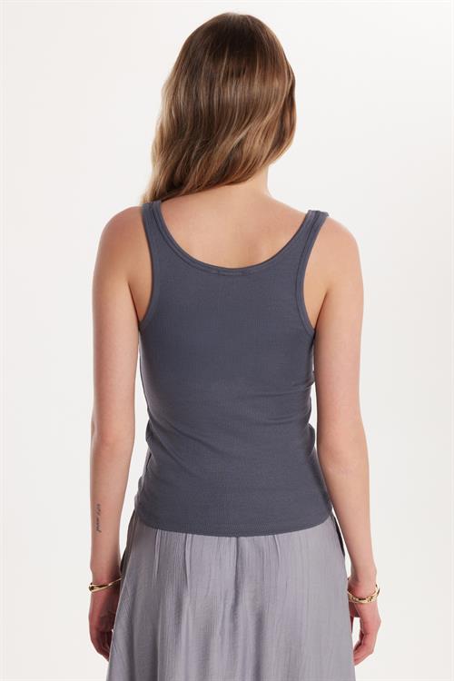 Kadın Modal Kumaş Standart Fit İnce Askılı U Yaka Düğmeli Antrasit Body Atlet