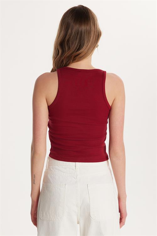 Kadın Slim Fit Dar Kesim İnce Askılı U Yaka Bordo Body Atlet