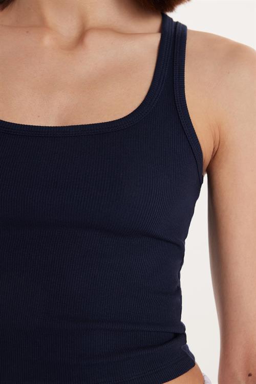 Kadın Slim Fit Dar Kesim İnce Askılı U Yaka Lacivert Body Atlet