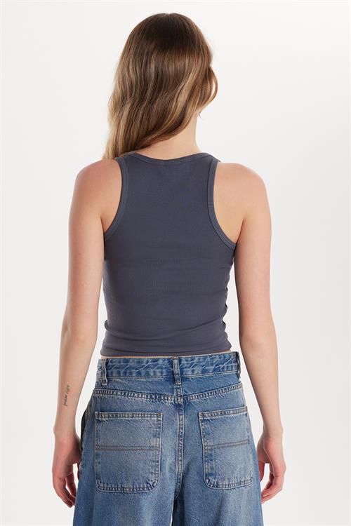 Kadın Slim Fit Dar Kesim İnce Askılı U Yaka Antrasit Body Atlet