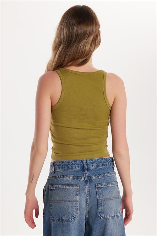 Kadın Slim Fit Dar Kesim İnce Askılı U Yaka Yeşil Body Atlet