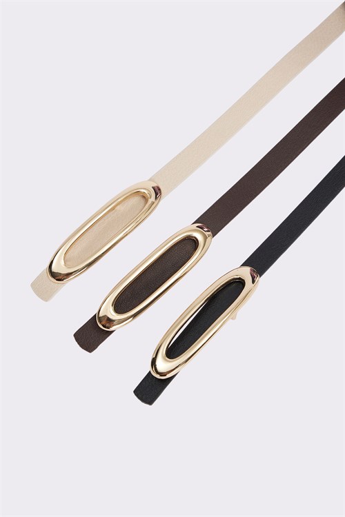 Kadın Gold Tokalı 110 cm 3lü Set Siyah-Bej-Kahverengi Kemer