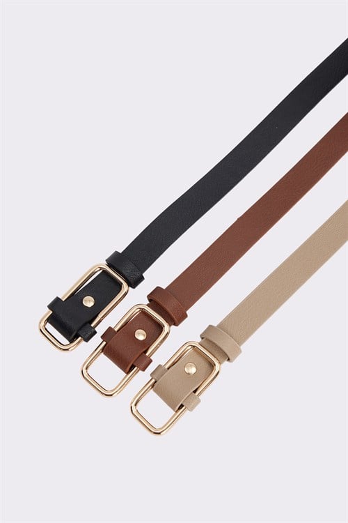 Kadın Gold Tokalı 2 cm 3lü Set Siyah-Bej-Kahverengi Kemer