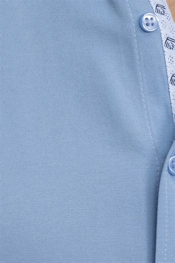Erkek Regular Fit Klasik Kesim Pamuklu Oxford Doku Tek Cepli Mavi Düğmeli Yaka Gömlek