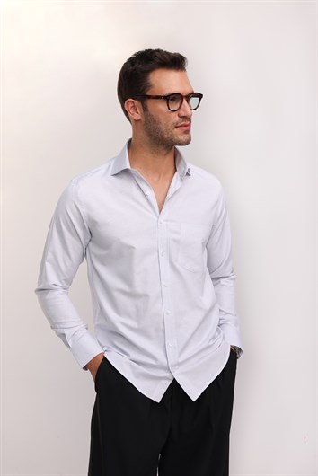 Erkek Regular Fit Klasik Kesim Pamuklu Kolay Ütü Çizgili Beyaz Gömlek