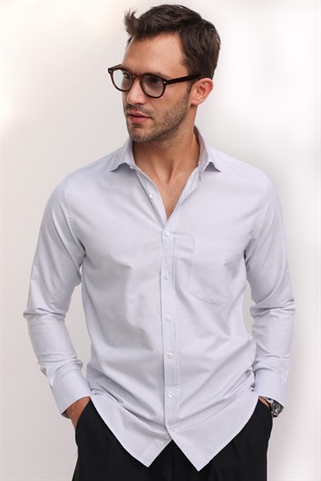 Erkek Regular Fit Klasik Kesim Pamuklu Kolay Ütü Çizgili Beyaz Gömlek