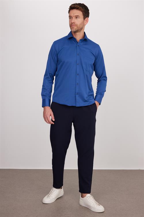 Erkek Regular Fit Klasik Kesim Pamuklu Düz İndigo Gömlek