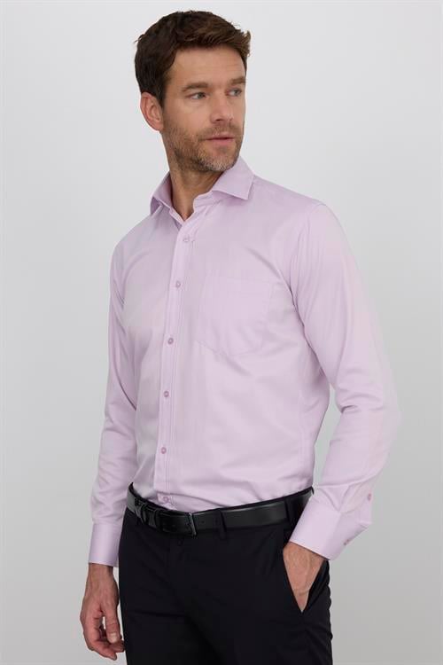 Erkek Regular Fit Klasik Kesim Pamuklu Düz Pembe Gömlek