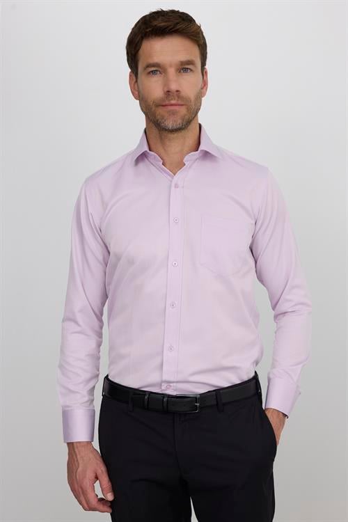 Erkek Regular Fit Klasik Kesim Pamuklu Düz Pembe Gömlek