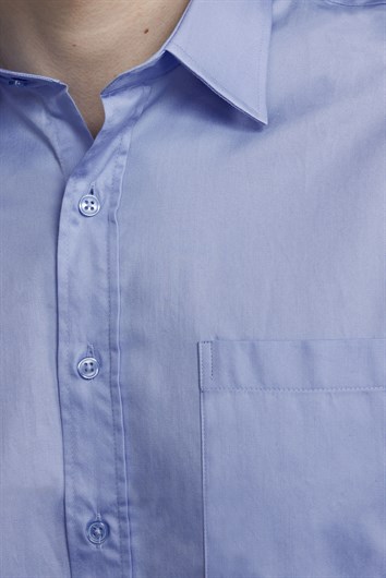Erkek Regular Fit Klasik Kesim %100 Pamuk Saten Tek Cepli Mavi Gömlek