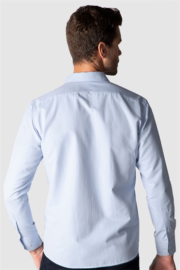 Erkek Regular Fit Klasik Kesim Armürlü Kravatlık Yaka Desenli Mavi Gömlek