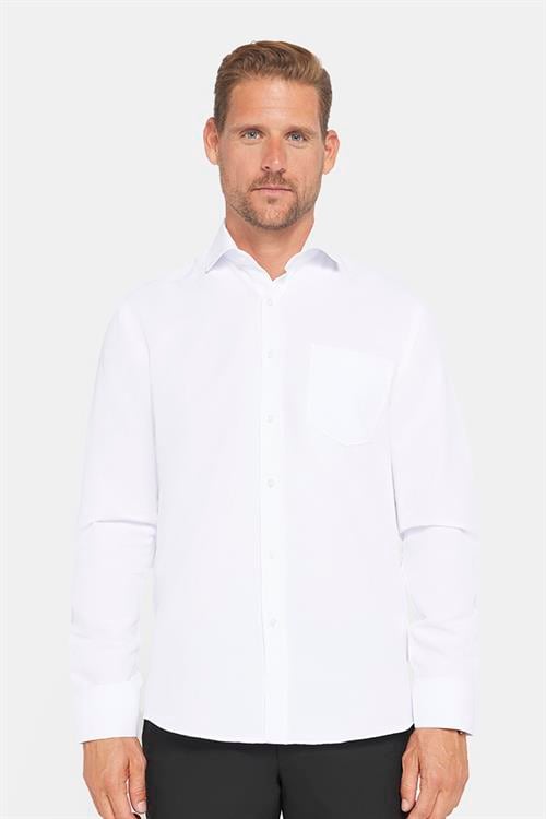 Erkek Regular Fit Klasik Kesim Armürlü Kravatlık Yaka Desenli Beyaz Gömlek