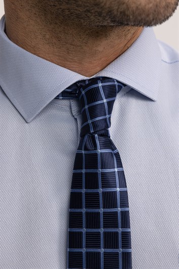 Erkek Regular Fit Klasik Kesim %100 Pamuk Armürlü Premium Mavi Gömlek