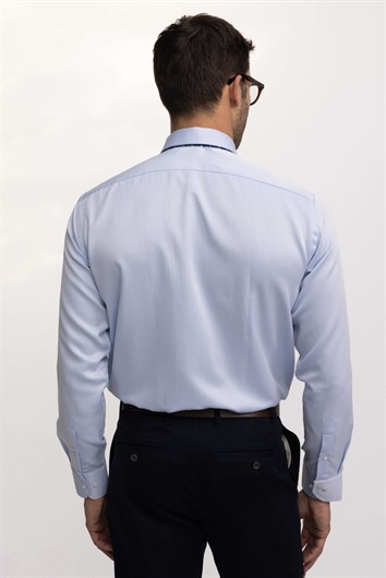 Erkek Regular Fit Klasik Kesim %100 Pamuk Armürlü Premium Mavi Gömlek