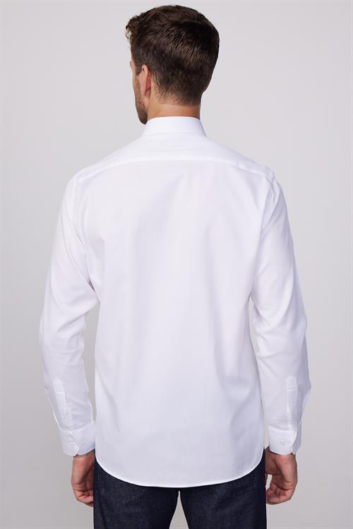 Erkek Regular Fit Klasik Kesim %100 Pamuk Armürlü Premium Beyaz Gömlek