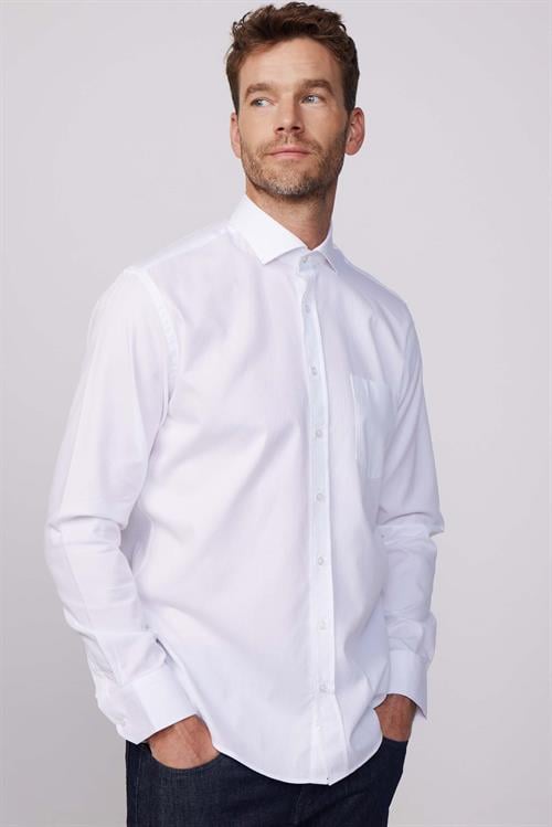Erkek Regular Fit Klasik Kesim %100 Pamuk Armürlü Premium Beyaz Gömlek