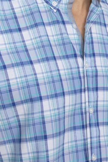 Erkek Regular Fit Klasik Kesim Pamuklu Tek Cepli Ekoseli Düğmeli Yaka Gömlek