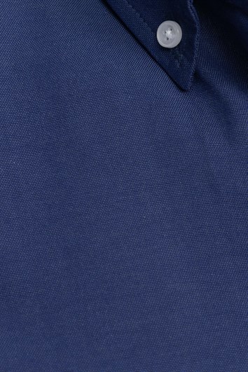 Erkek Regular Fit Klasik Kesim Oxford Doku Yaka Düğmeli Cepli Nakışlı İndigo Gömlek