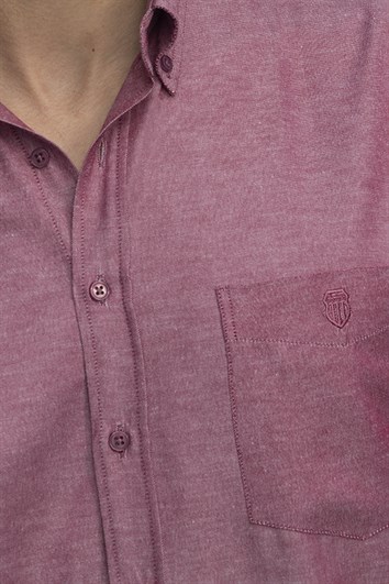 Erkek Regular Fit Klasik Kesim Oxford Doku Yaka Düğmeli Cepli Nakışlı Kırmızı Gömlek