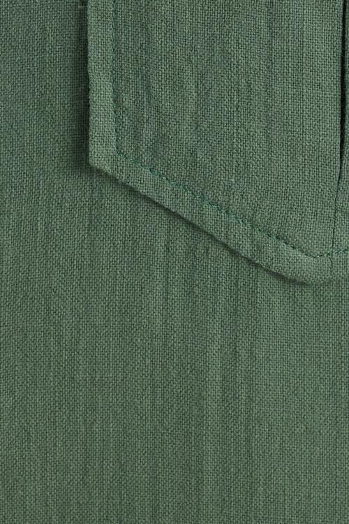 Erkek Regular Fit Klasik Kesim Oversize %100 Pamuk Keten Doku Çift Cep Haki Gömlek