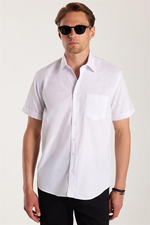 Erkek Regular Fit Klasik Kesim Düz Kravatlık Kolay Ütü Beyaz Gömlek
