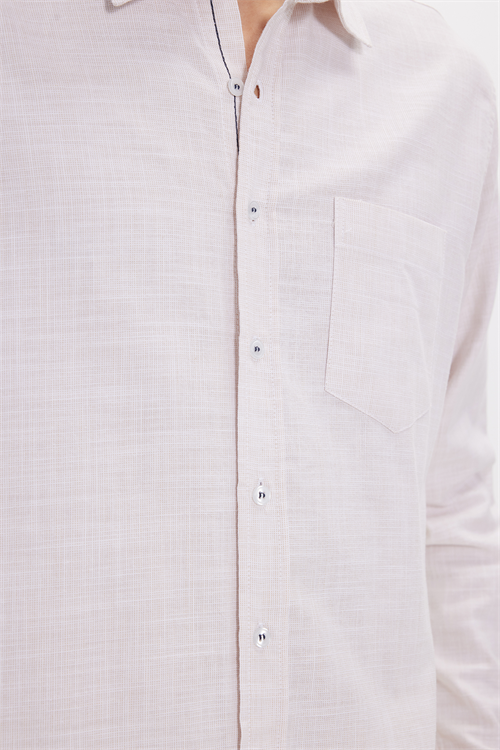 Erkek Regular Fit Klasik Kesim Oversize %100 Pamuk Keten Doku Bej Gömlek