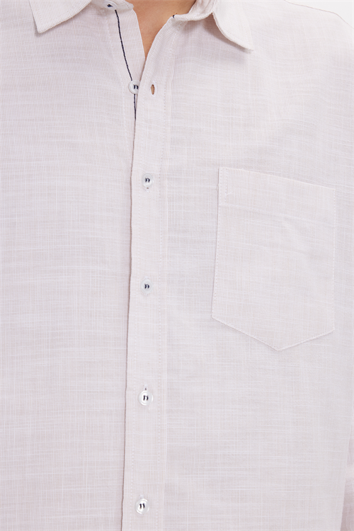 Erkek Regular Fit Klasik Kesim Oversize %100 Pamuk Keten Doku Bej Gömlek