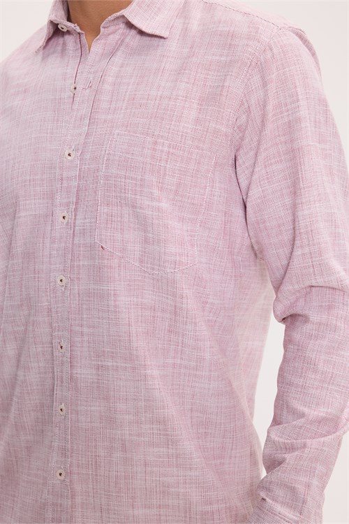 Erkek Regular Fit Klasik Kesim Oversize %100 Pamuk Keten Doku Bordo Gömlek