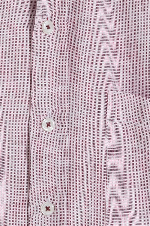 Erkek Regular Fit Klasik Kesim Oversize %100 Pamuk Keten Doku Bordo Gömlek