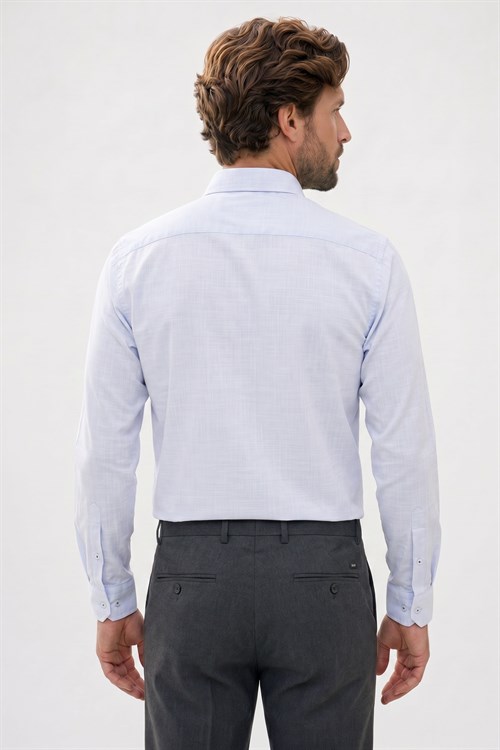 Erkek Regular Fit Klasik Kesim Oversize %100 Pamuk Keten Doku Mavi Gömlek