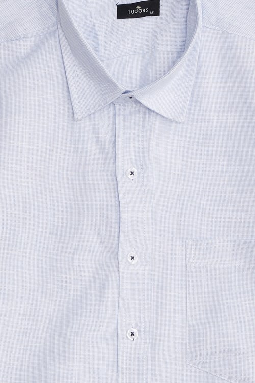 Erkek Regular Fit Klasik Kesim Oversize %100 Pamuk Keten Doku Mavi Gömlek