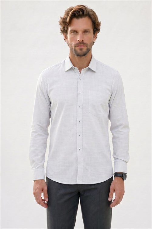 Erkek Regular Fit Klasik Kesim Oversize %100 Pamuk Keten Doku Yeşil Gömlek