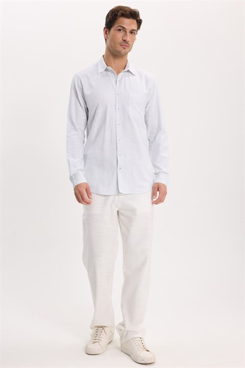 Erkek Regular Fit Klasik Kesim Oversize %100 Pamuk Keten Doku Yeşil Gömlek