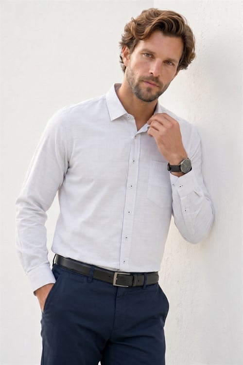Erkek Regular Fit Klasik Kesim Oversize %100 Pamuk Keten Doku Yeşil Gömlek
