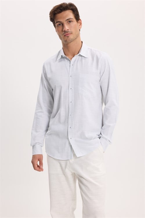 Erkek Regular Fit Klasik Kesim Oversize %100 Pamuk Keten Doku Yeşil Gömlek