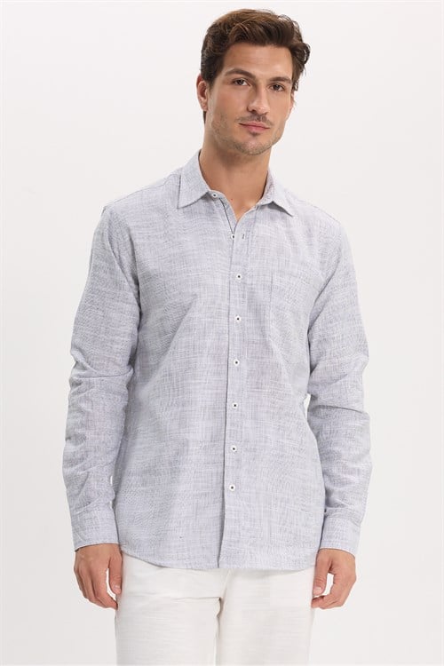 Erkek Regular Fit Klasik Kesim Oversize %100 Pamuk Keten Doku Gri Gömlek