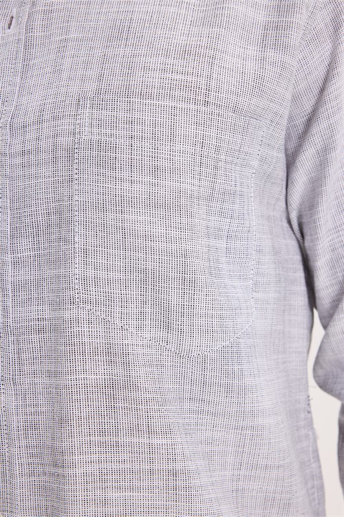 Erkek Regular Fit Klasik Kesim Oversize %100 Pamuk Keten Doku Gri Gömlek
