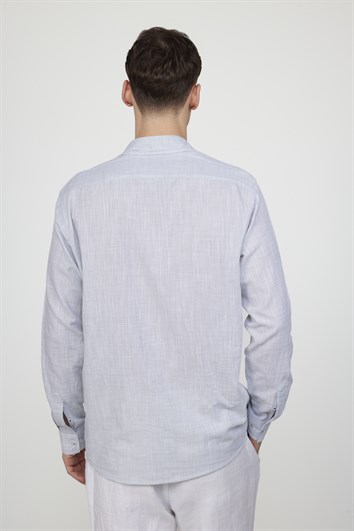 Erkek Regular Fit Klasik Kesim Oversize %100 Pamuk Keten Doku Gri Gömlek