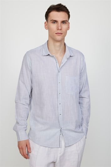 Erkek Regular Fit Klasik Kesim Oversize %100 Pamuk Keten Doku Gri Gömlek