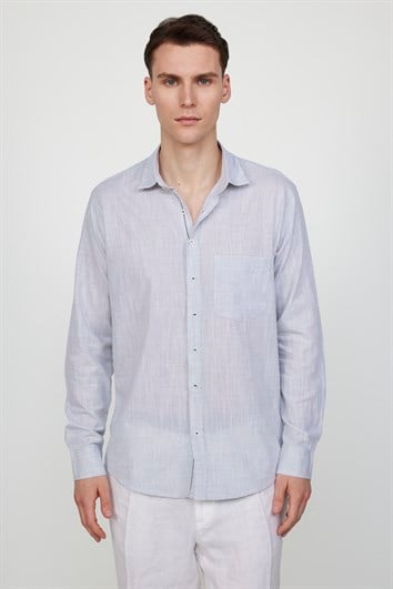 Erkek Regular Fit Klasik Kesim Oversize %100 Pamuk Keten Doku Gri Gömlek