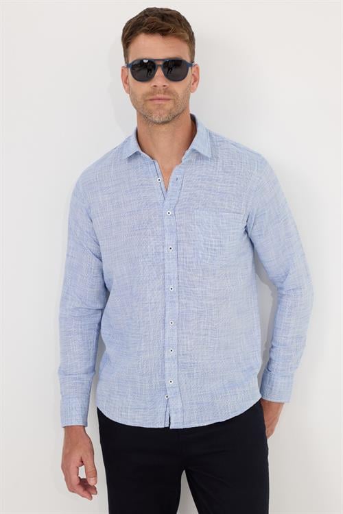 Erkek Regular Fit Klasik Kesim Oversize %100 Pamuk Keten Doku Gömlek