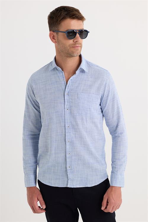 Erkek Regular Fit Klasik Kesim Oversize %100 Pamuk Keten Doku Gömlek