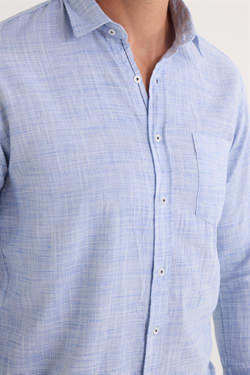 Erkek Regular Fit Klasik Kesim Oversize %100 Pamuk Keten Doku Gömlek